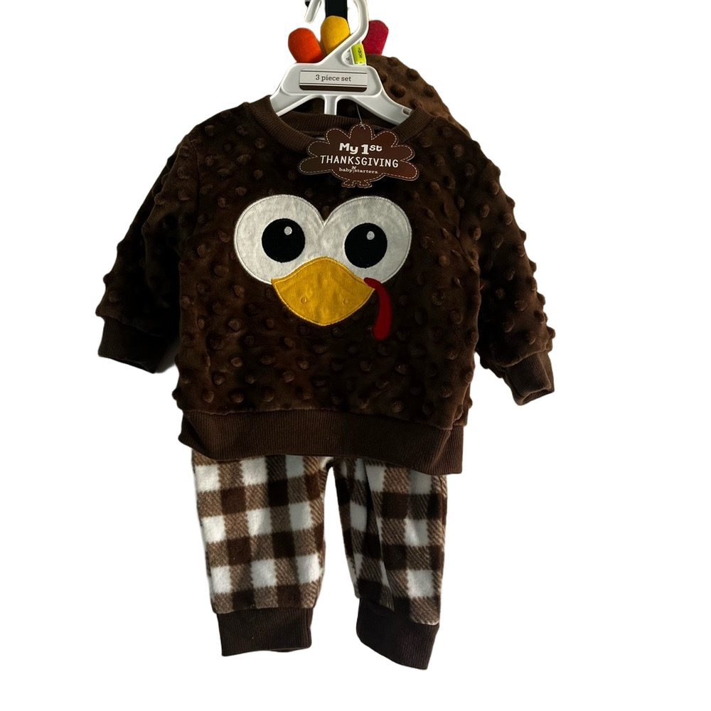 Baby Starters Brown My 1st Thanksgiving Outfit 3 months Top Pants Hat